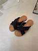 Flat-bottomed retro cross slippers women's shoes 2024 summer outer wear beach slippers flat-bottomed soft-soled one-word drag