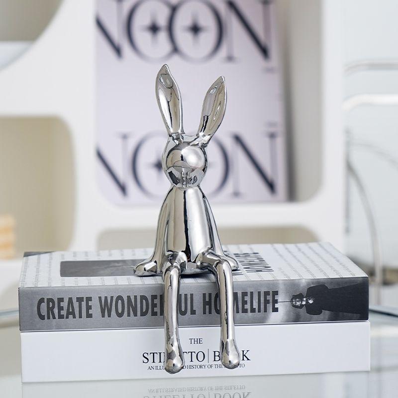 Керамическая сидящая фигурка кролика с гальваническим покрытием, милая декоративная скульптура животного для пасхального домашнего декора, настольное украшение для полки