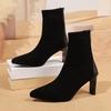 Fashion Elegant Solid Black Fabric Ankle Boots Women 2025 New Model Sexy Pointed Toe Black Booties Fashion Rear Zipper Boots Autumn