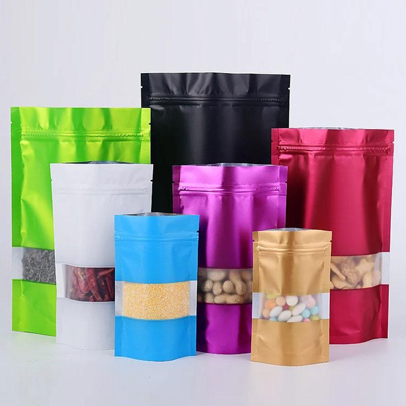 Colored Self-supporting Self Sealing Bag Aluminum Foil Sealed Biscuit Flower Tea Sealed Pocket Candy Facial Mask Gift Window Bags