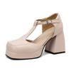 Meotina Женские двухсекционные туфли-лодочки Мэри Джейн с квадратным носком, на толстом высоком каблуке с пряжкой и Т-образной завязкой, женская модная обувь на платформе, весна-осень 46