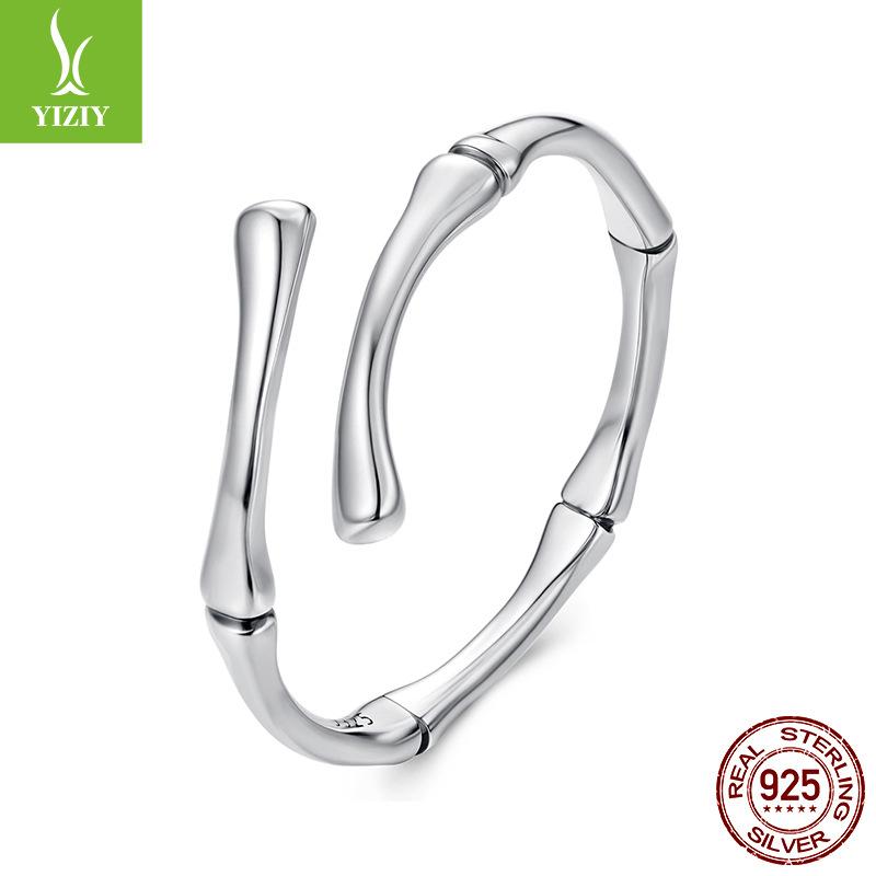 S925 Sterling Silver Simple Bamboo Open Ring, Cross-Border Fashion Minimalist Style Adjustable Ring Jewelry