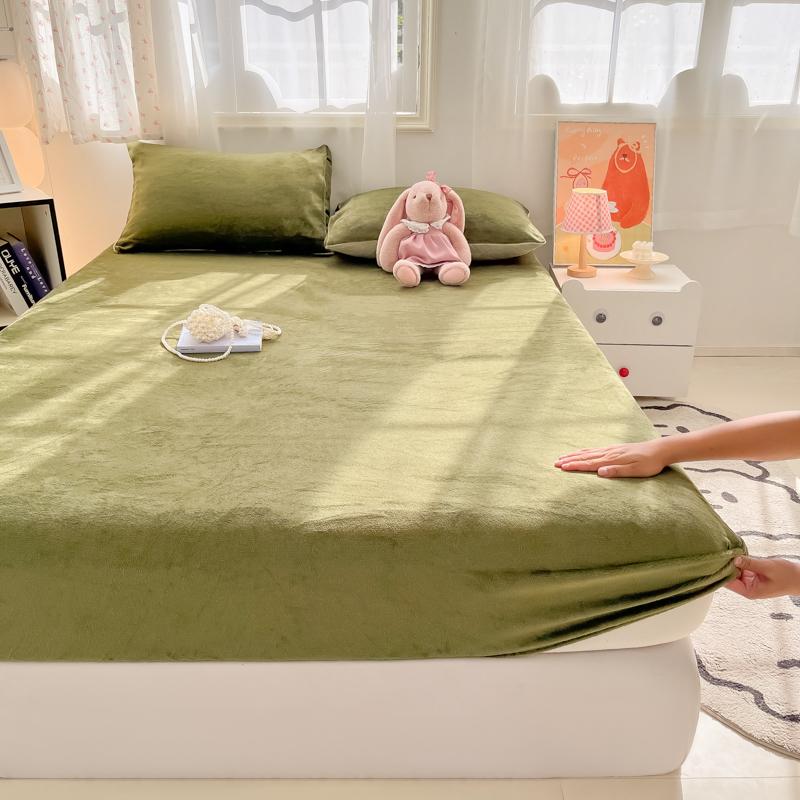Velvet Fitted Sheet Solid Color Bedsheet Soft Bed Cover Queen Size Bed Linen Home Sheet Couvre Lit (No Pillowcasae)