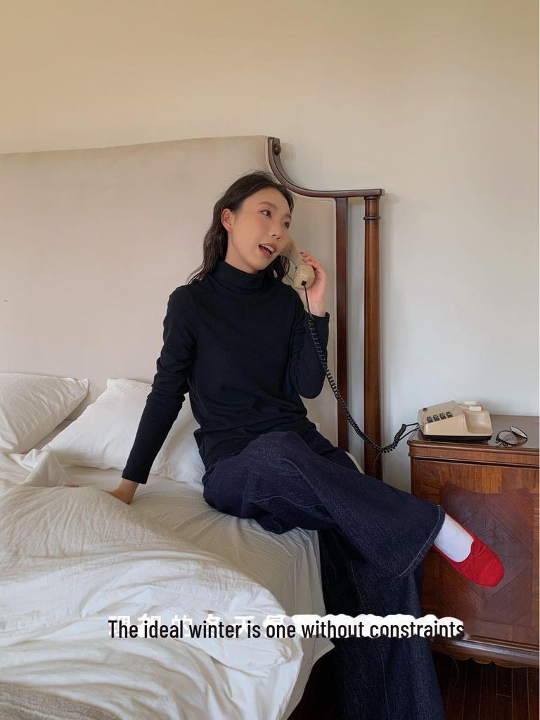 Du Xiaozhai бархатная тонкая теплая рубашка с высоким воротником для женщин - 2024 осень/зима