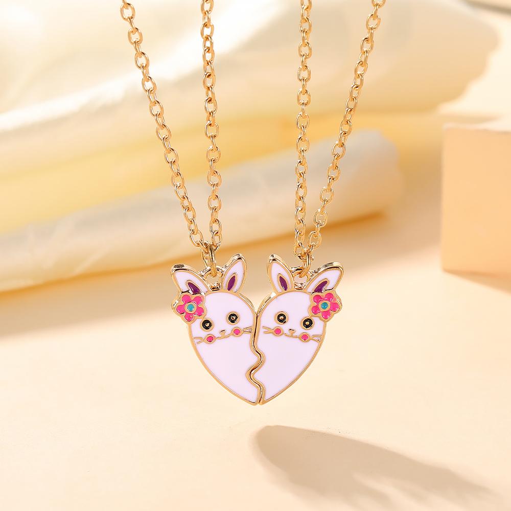 2Pcs/Set Cartoon Flower Rabbit Puzzle Heart Best Friends Necklace Girls Friendship Gift BFF Jewelry