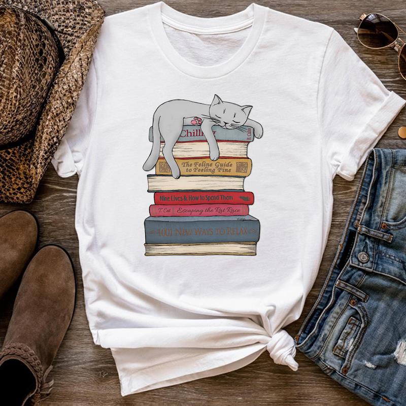 (Азиатский размер) Женская футболка с принтом, книга, кофейный стиль, тренд 90-х годов, модная футболка, женская футболка, одежда с коротким рукавом, футболки с графикой