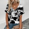 Summer Women's V-neck T-Shirt Flower Pattern Print T-Shirt Fashion Casual Women's Short Sleeve Large Size Comfort T-Shirt