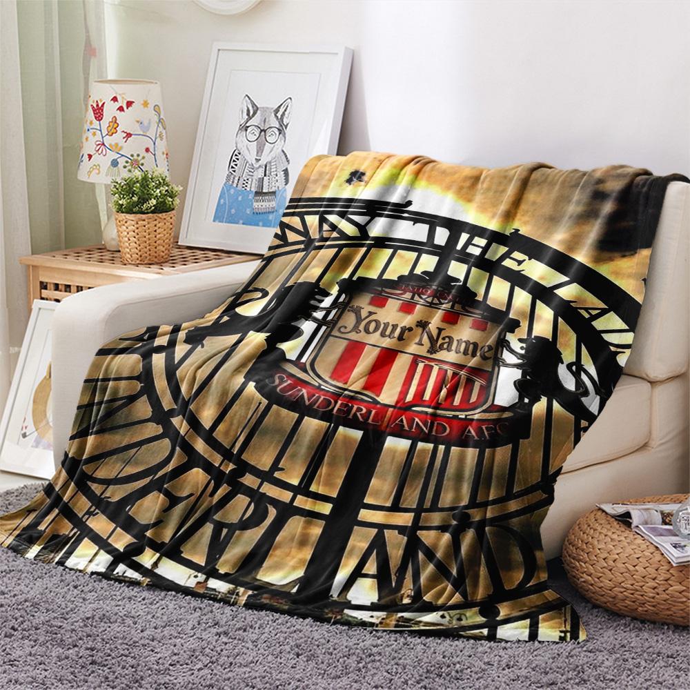 1PC Sunderland Afc Crest Custom Name Patterned Flannel Blanket Suitable For All Seasons For Home Decor Warmth And Comfort Gifts Holiday Present