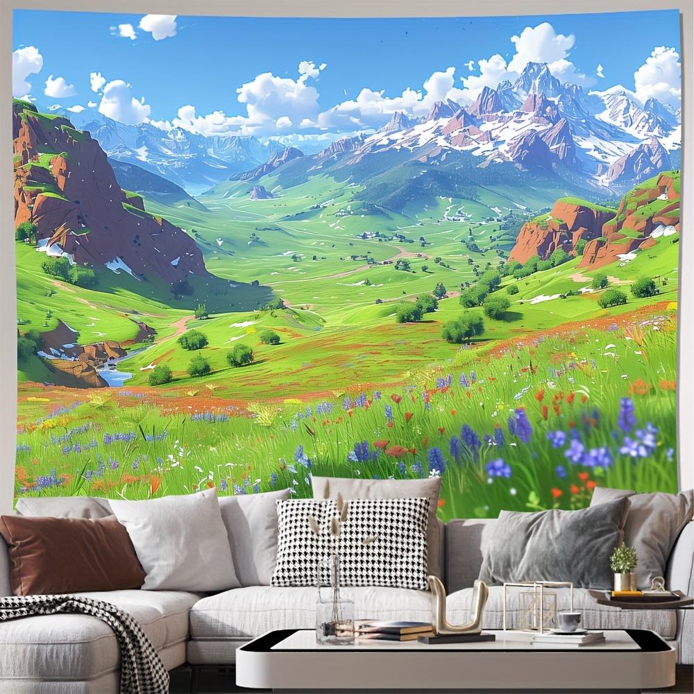 Mountain Landscape Tapestry 2D Digital Print Polyester Wall Hanging Living Room Bedroom Office Studio Decor with Hooks