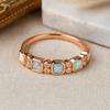 Wedding Engagement Anniversary Promise Gift – Rose Gold Plated Opal Band, Hexagon Cut Opal & Diamond Accent Ring, Dainty Bridal Jewellery for Women