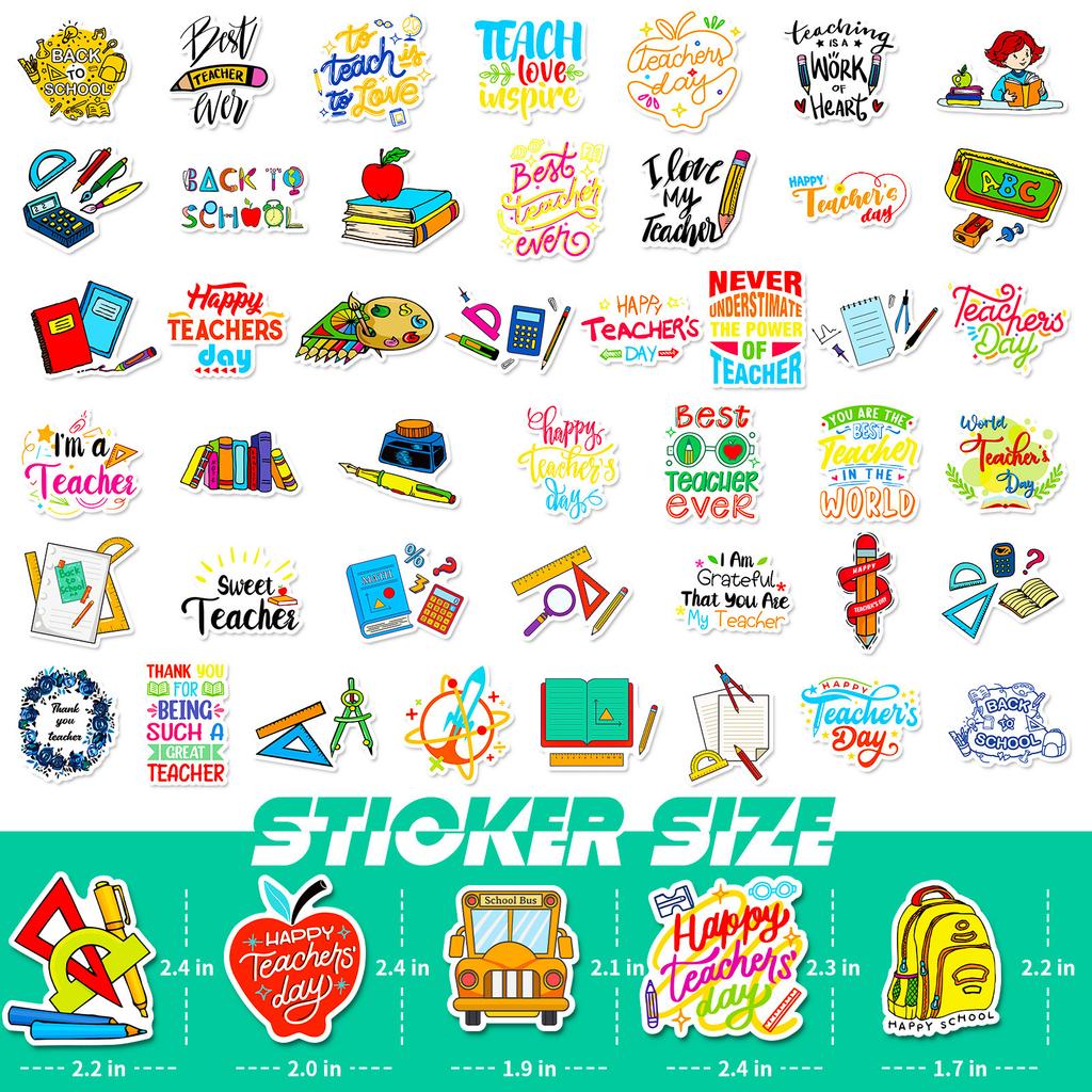 100 PCS Teacher Graffiti Stickers - School Theme Decals for Cars, Bottles, Notebooks