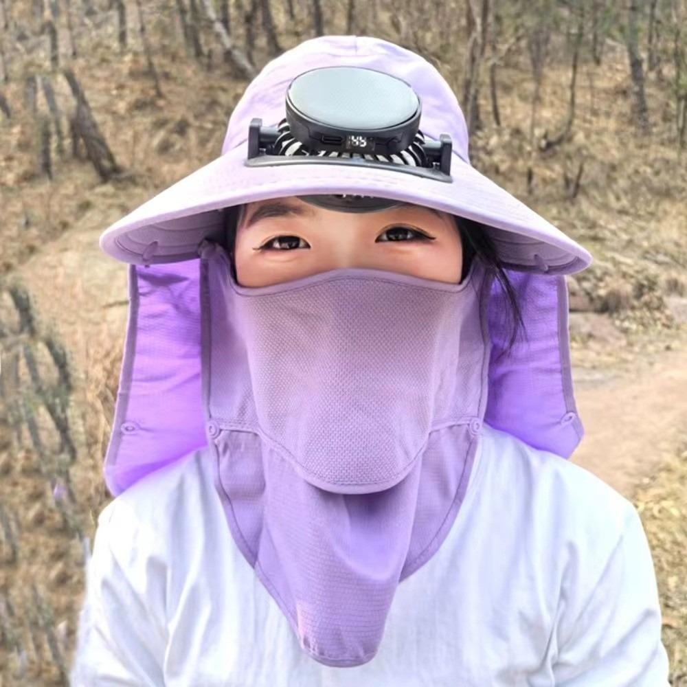 Quick Dry Solar Fan Hat Solar Charging Breathable Wide Brim Sun Cap Digital Display Strong Wind Fishing Bucket Hat Hot Weather