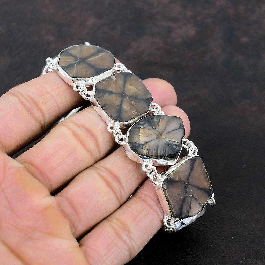 Браслет из хиастолита, браслет из стерлингового серебра 925 пробы, браслет из драгоценных камней высшего качества, регулируемый браслет-цепочка, ювелирный браслет ручной работы для подарка