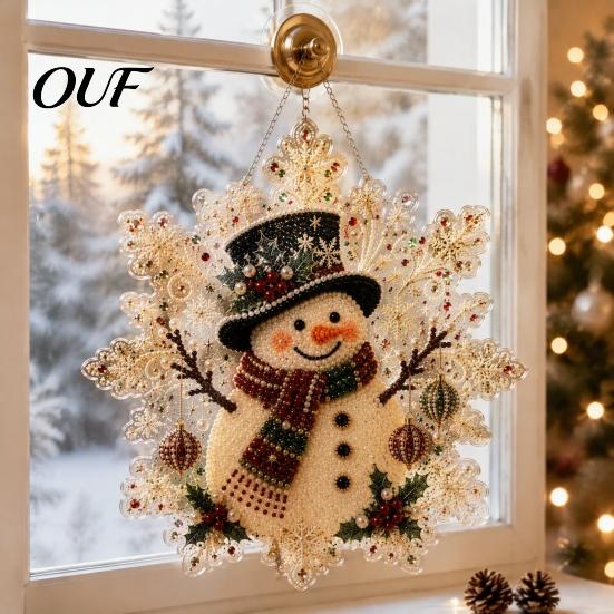 Decorative Pendants for Holiday Trees Christmas Acrylic Pendant with Metal Chain, Double-sided Printed 2D Snowflake Double Sided Decor Pendant,