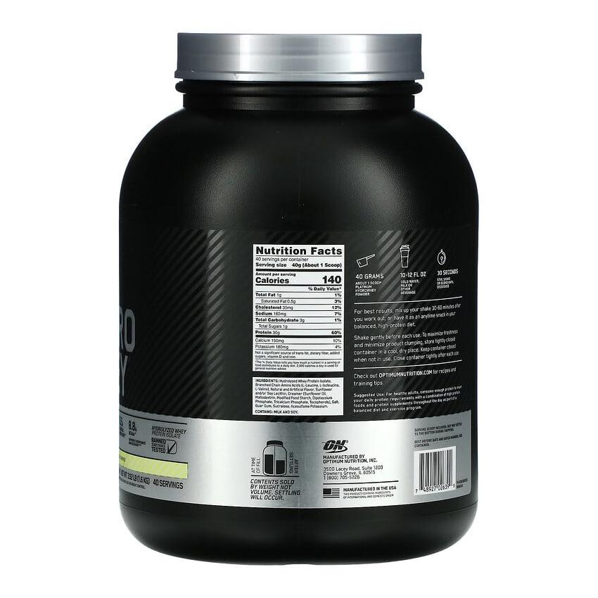 Hydrolyzed Whey Protein Isolate Vanilla Speed (1.6 Kg), Platinum Hydro Whey Velocity Vanilla, Optimum Nutrition