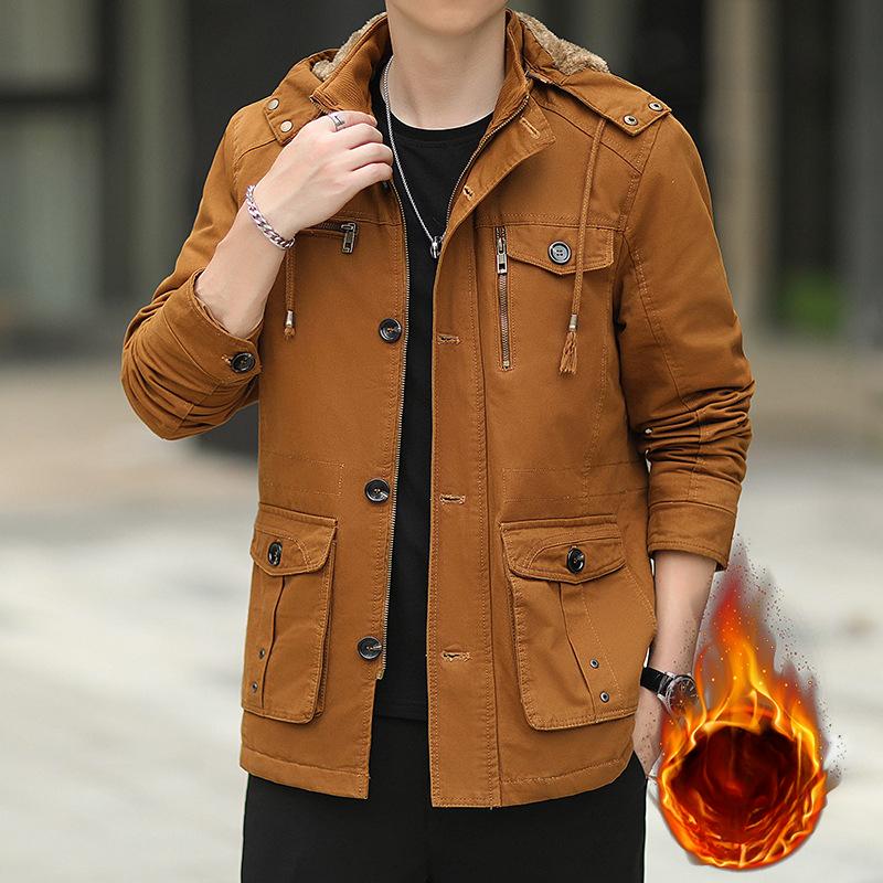 Повседневная куртка Мужские толстовки Новые осенне-зимние Корейская версия Бархатная утолщенная Рабочая куртка Мужская трендовая