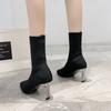 2024 Socks Ankle Boots Women's High Quality Solid Color Knitted Boots Stretch Socks Mid Calf Party High Heels Sexy Ankle Women's