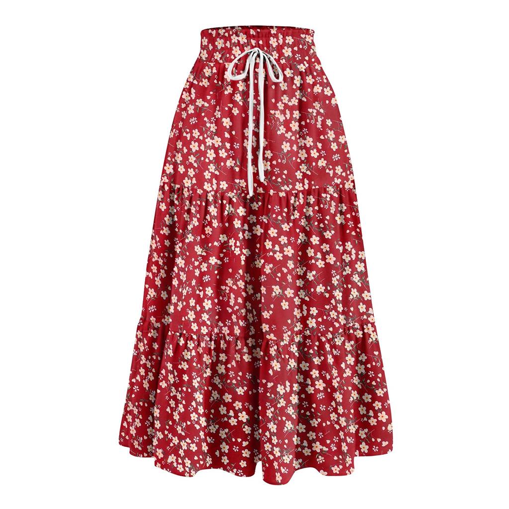 Женская весенняя повседневная длинная юбка с оборками, однотонная юбка, ретро-юбка в складку