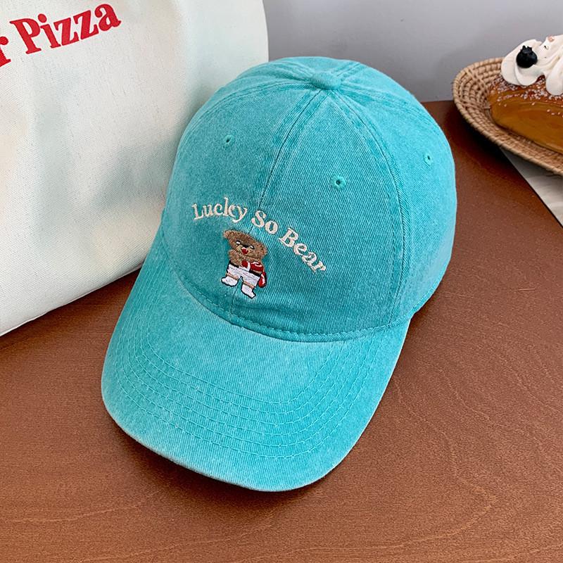 Vintage Bear Denim Baseball Cap For Women Stylish Distressed Soft Top Hat