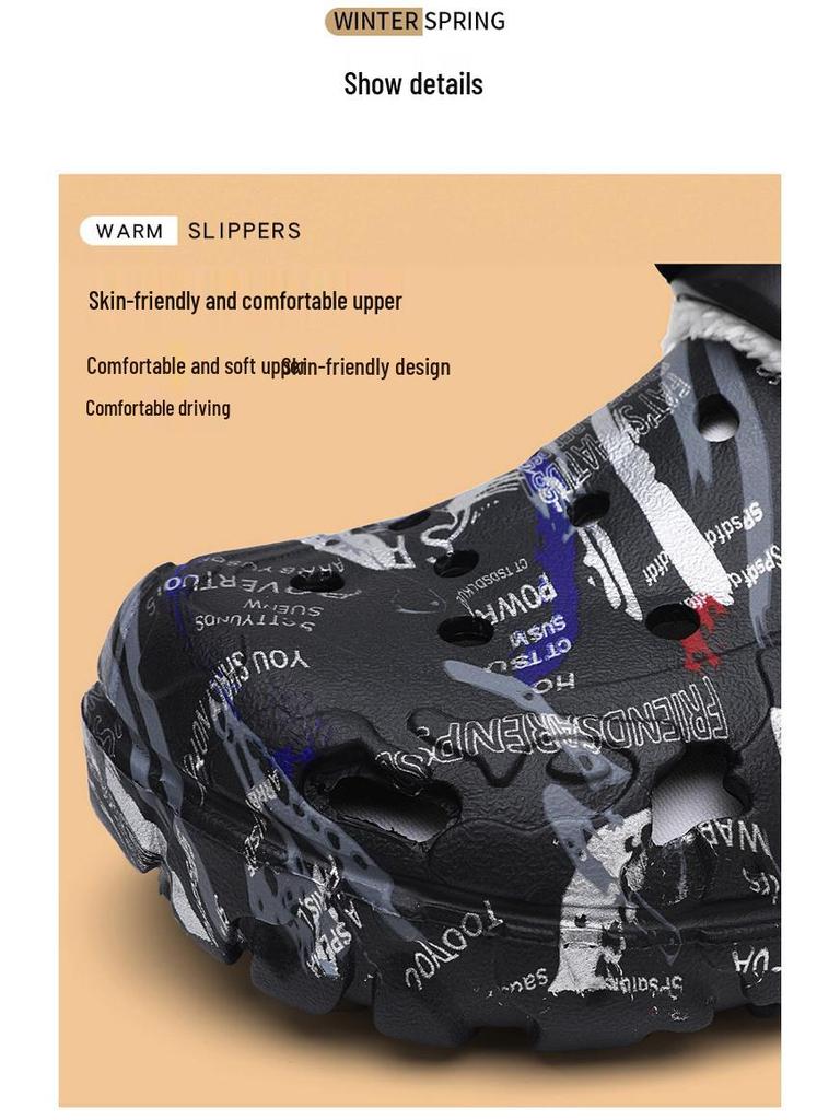 Мужские хлопковые тапочки на флисовой подкладке - Легкая обувь больших размеров с закрытым носком