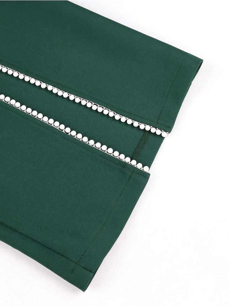 Элегантные женские офисные брюки с высокой посадкой, боковым разрезом, отделкой жемчугом и бисером, широкими штанинами длиной до щиколотки, осенняя мода, деловая одежда