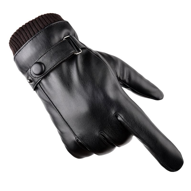 PU Gloves for Men and Women In Autumn and Winter Keep Warm and Fashionable Black Couples Add Velvet Touch Screen To Prevent Wind.