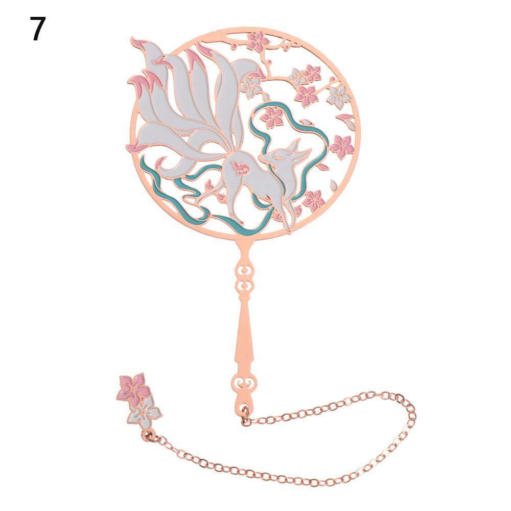 Chinese Style Koi Pendant Peacock Tassel Brass Bookmark Group Fan Shape Book Clip Pagination Mark