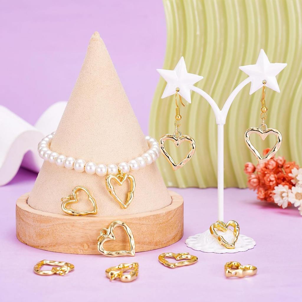 FASHEWELRY 8 шт. Позолоченные 18К шармы в форме сердца, золотистые латунные подвески в виде сердца, полые подвески-сердечки, шармы-безели для Дня святого Валентина, DIY серьги, ожерелье