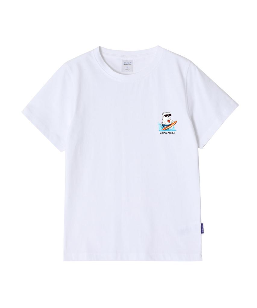 ONEHUNDREDPERCENT FOR WOMAN Ohpxharmonia Heart Polar Bear Women Basic Short Sleeve T-Shirt P