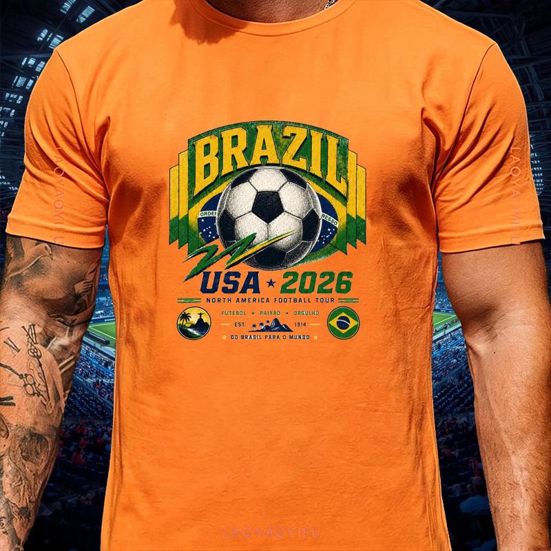 Brazil Champion Usa 2026 Soccer T Shirt Unisex Vintage Retro Badge National Flag Football Graphic Cotton Trendy Fan Streetwear