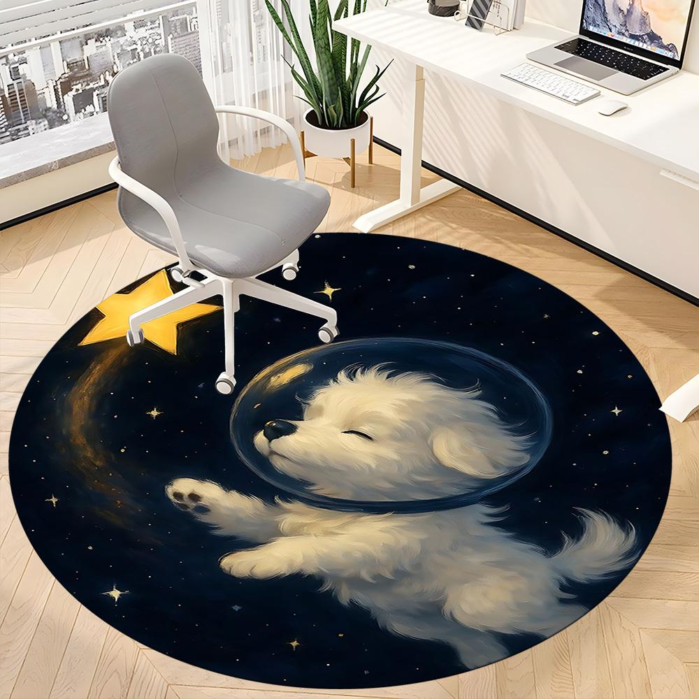 1pc Space Pup Office Round Area Rug, Indoor Mat Suitable ForOffice, Under Office Chairs Bedroom Living Room Home Decor T182