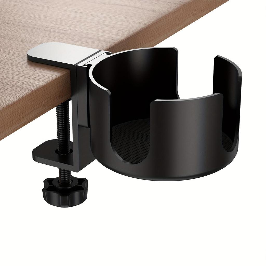Polished Aluminum Desk Cup Holder Clamp - Round Spill-Proof Clamp Desk Drink Holder - Universal Compatible, Screwless Installation Desk Accessories