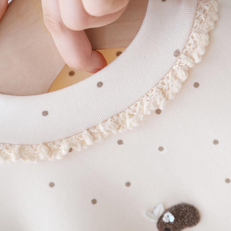 Children Dot Clothing Girls Long Sleeve T-Shirt Soft Fabric Half-High Collar and Puff Sleeves Perfect for Play and School T-Shirts