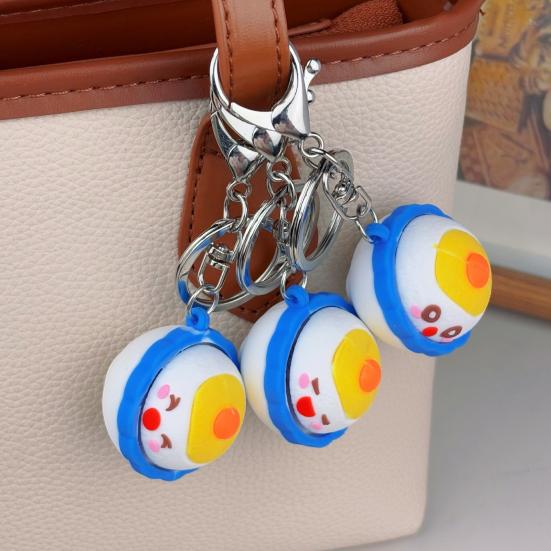 Egg Yolk Rice Clicker Keychain Toy Stress Relief Cartoon Rice Bowl Decompression Button Fidget Key Ring Bag Backpack Purse