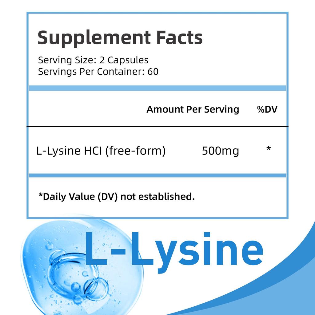 L-Lysine Capsules 500mg-Support Healthy Connective Tissue and Calcium Absorption