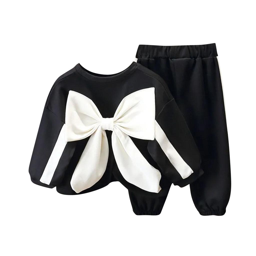 Весенне-осенний комплект для девочек, спортивные штаны с бантом, детский комплект из двух предметов