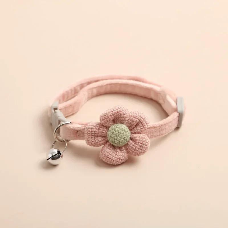 Adjustable Cat Collar with Cute Plush Flower and Bell Soft Kitten Necklace for Small Dogs Pet Accessories