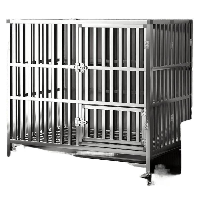 Stainless Steel Medium Folding Dog Cage with Toilet for Indoor Use - Suitable for Border Collies, Golden Retrievers, and Medium-Large Dogs.