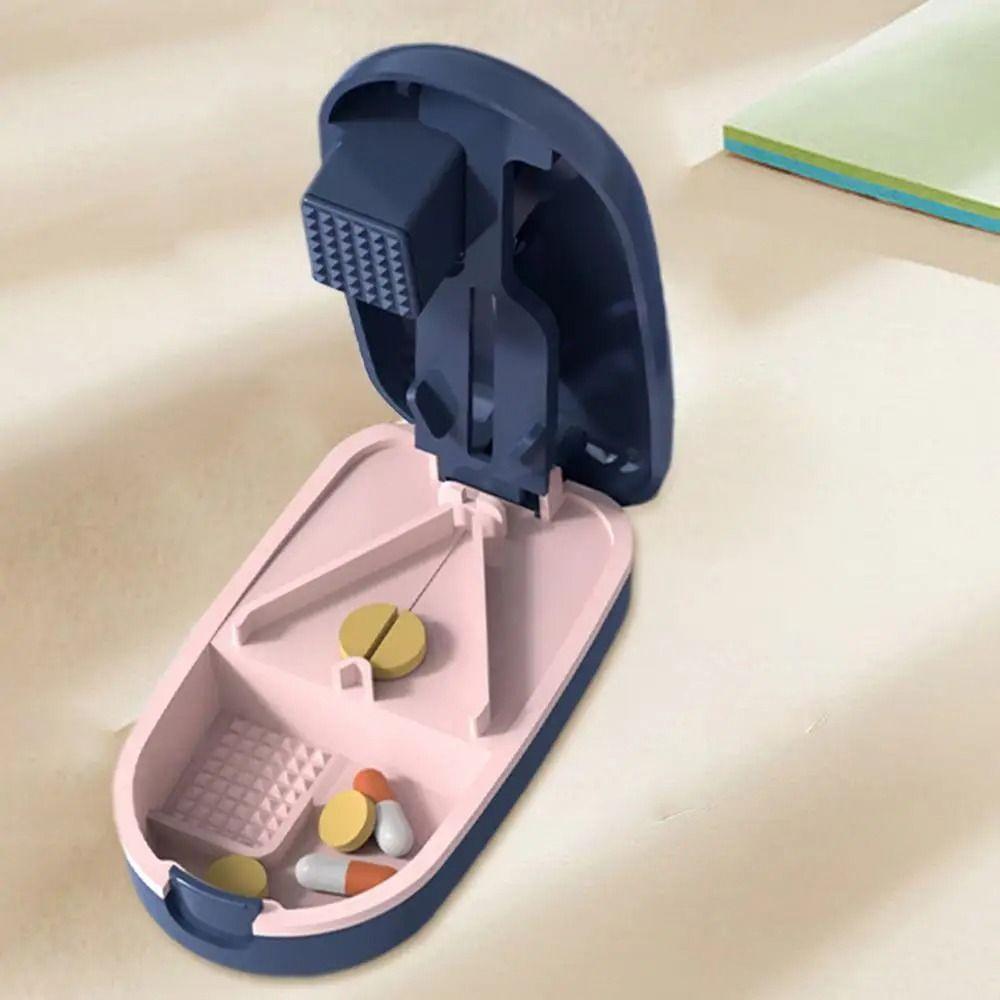 Multifunctional Pill Box with Pill Cutter 3 in 1 Medicine Tablet Storage Box for Home Travel