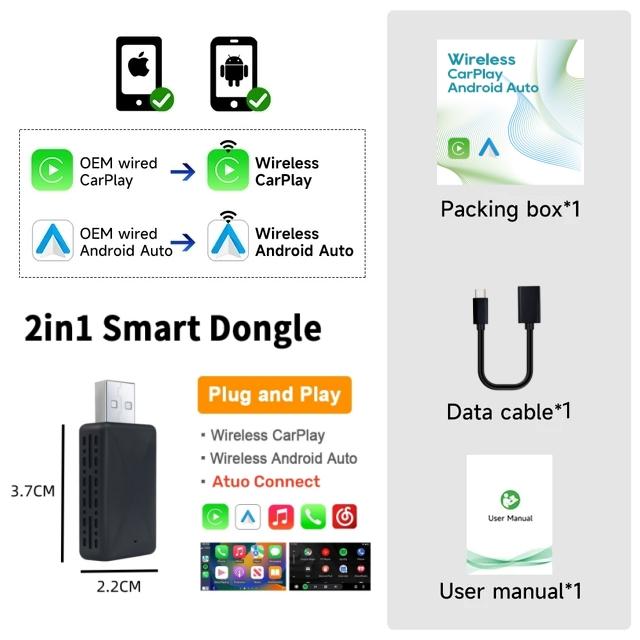 Wireless Carplay Adapter Android Auto Wireless Smart Dongle 2in1 For Land Rove RANGE ROVER DISCOVERY DEFENDER 130 110 90