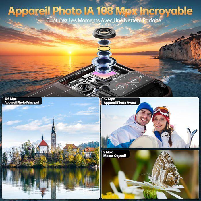 Smartphone Robuste 5G OUKITEL WP300 36Go+512Go 6.8" 16000mAh 108MP Telephone Portable Incassable Montre Connectée Dual SIM/NFC Noir