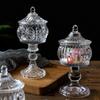 Европейская рельефная стеклянная банка для хранения с крышкой Прозрачная банка для хранения конфет Домашние настольные украшения Высокая стеклянная банка Украшения
