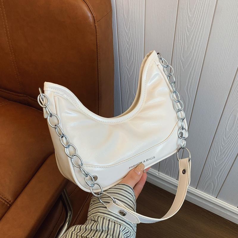 New Fashion Trend Solid Color Chain Shoulder Armpit Bag Simple Casual Versatile Portable Handbag