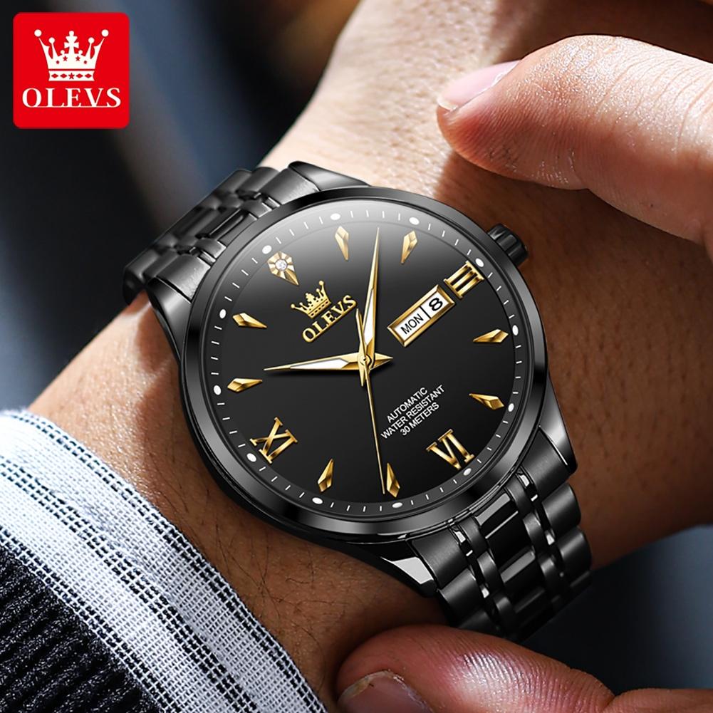 OLEVS Brand New Men's Mechanical Watch Waterproof Luminous Stainless Steel Business Automatic Watch for Men Week Date Wristwatch