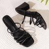 Fashion 2025 New Women's Slip-On High-Heeled Sandals Chunky Heel Open Toe Summer Shoes  Stylish Outdoor Slippers Slides