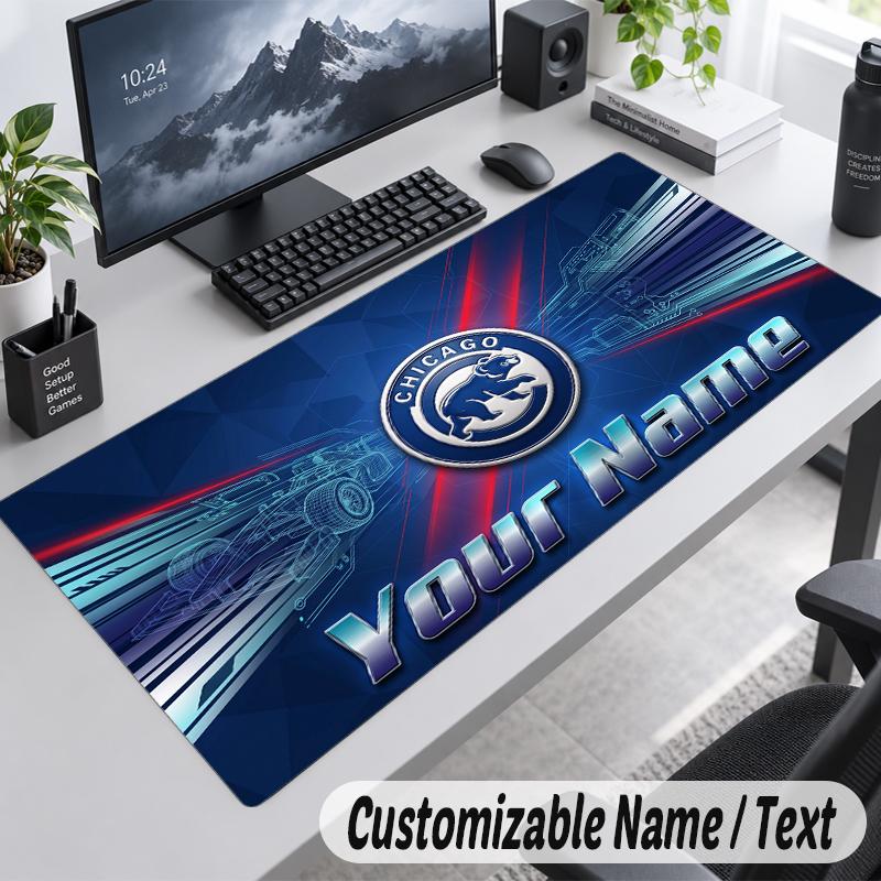 Custom Name Text Mouse Pad Chicago Cubs Personalized Desk Pad For Work And Gaming