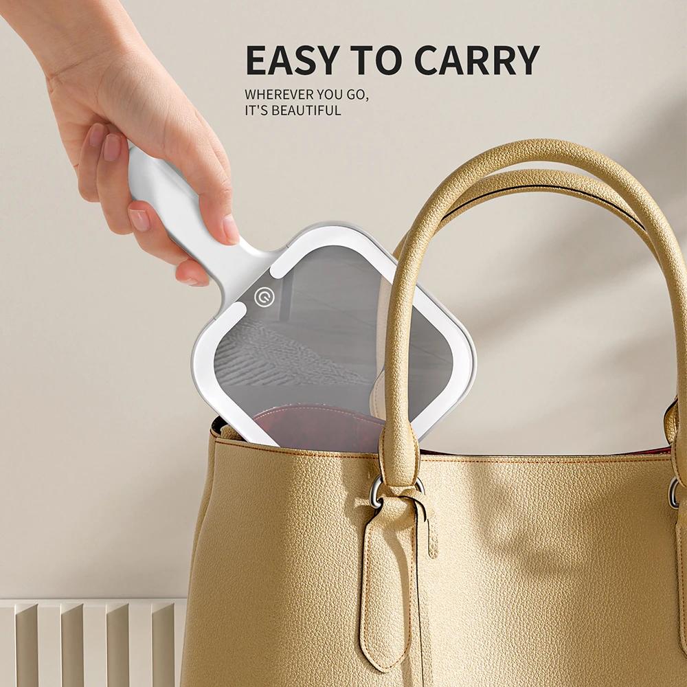 Светодиодное умное зеркало для макияжа, ручное, портативное, 3 цвета, регулировка яркости, сенсорный экран, настольное косметическое зеркало, для путешествий, дома