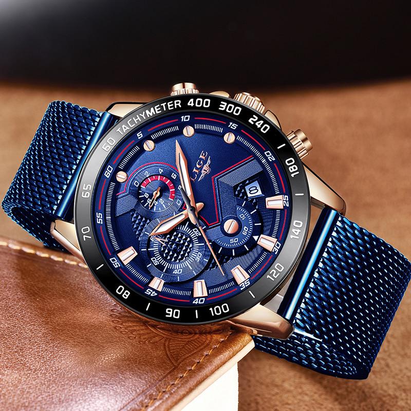 LIGE 2020 New Mens Watches Wrist Watch Quartz Clock Blue Watch Men Waterproof Sports Chronograph
