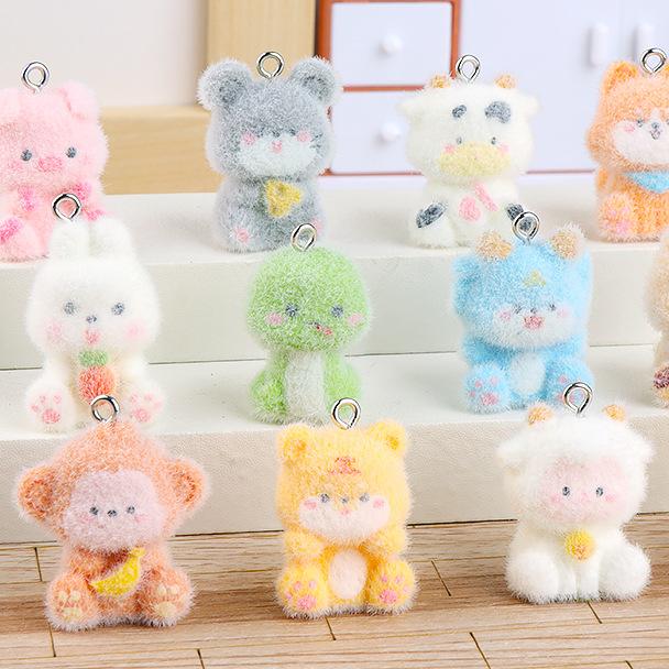Флокированные Зодиакальные Животные Друзья Креативное DIY Украшение для Сумок Брелоков Домашний Декор Милый Плюшевый Шарм Украшение Подарок