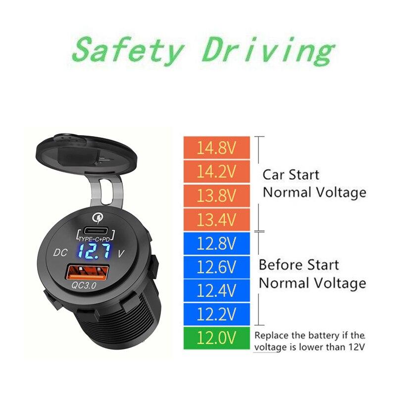 Тип C PD QC 3,0 Автомобильная USB-розетка Панель 12 В/24 В Автомобильное зарядное устройство Встроенная розетка для мотоцикла Лодка Грузовик